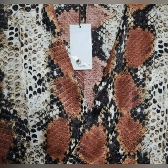 Mango Snake Print Long Sleeve V Neck Button Front Maxi Dress 4 size Small - Picture 5 of 14